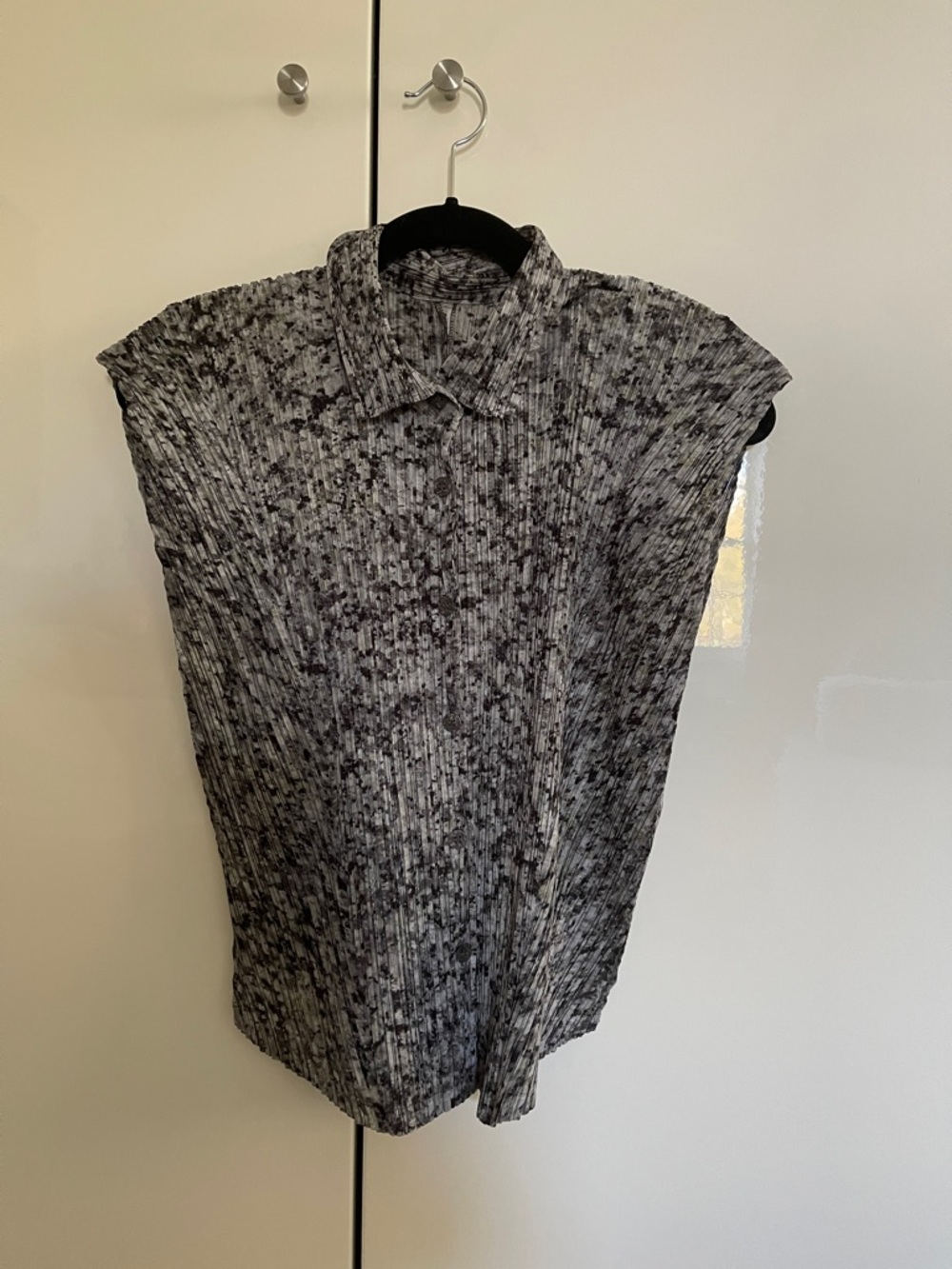 Pleats Please Issey Miyake Black Gray Speckled Sleeveless Top Blouse Sz 3
